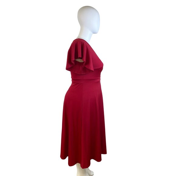 Dokotoo Women’s Red V-Neck Short Sleeve Flared Midi Dress Sz XL - New - Picture 4 of 10
